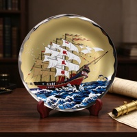 Plaque de récompense en métal avec logo personnalisé, cuivre antique, bronze, 2D, 3D, ronde, bateau à voile, plaques souvenir avec support en bois