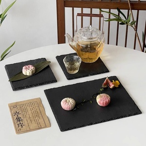 Assiette carrée <span class=keywords><strong>rectangulaire</strong></span> en pierre de lave créative, <span class=keywords><strong>plateau</strong></span> de service à sushi BBQ, <span class=keywords><strong>plateau</strong></span> plat noir en ardoise pour dîner - Product Image 4