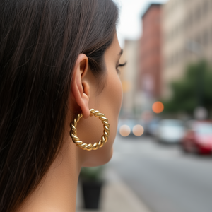 Orecchini a Cerchio Placcati Oro E1839 in Lega di Zinco, Gioielli Unisex alla Moda - Product Image 2