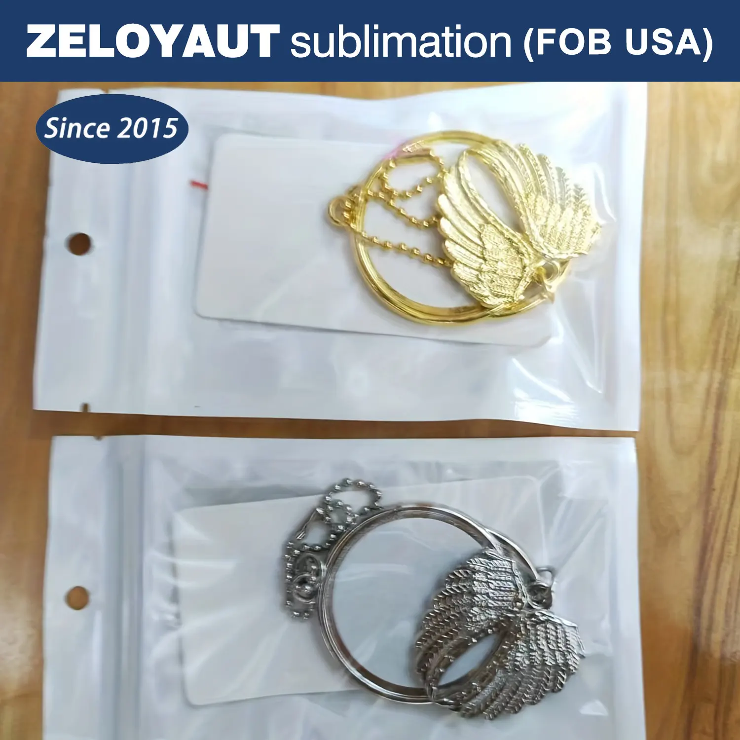 Zezeaut altın ve şerit süblimasyon fotoğraf resim buzlu Out özel takı süblimasyon boşlukları melek kanat resim kolye