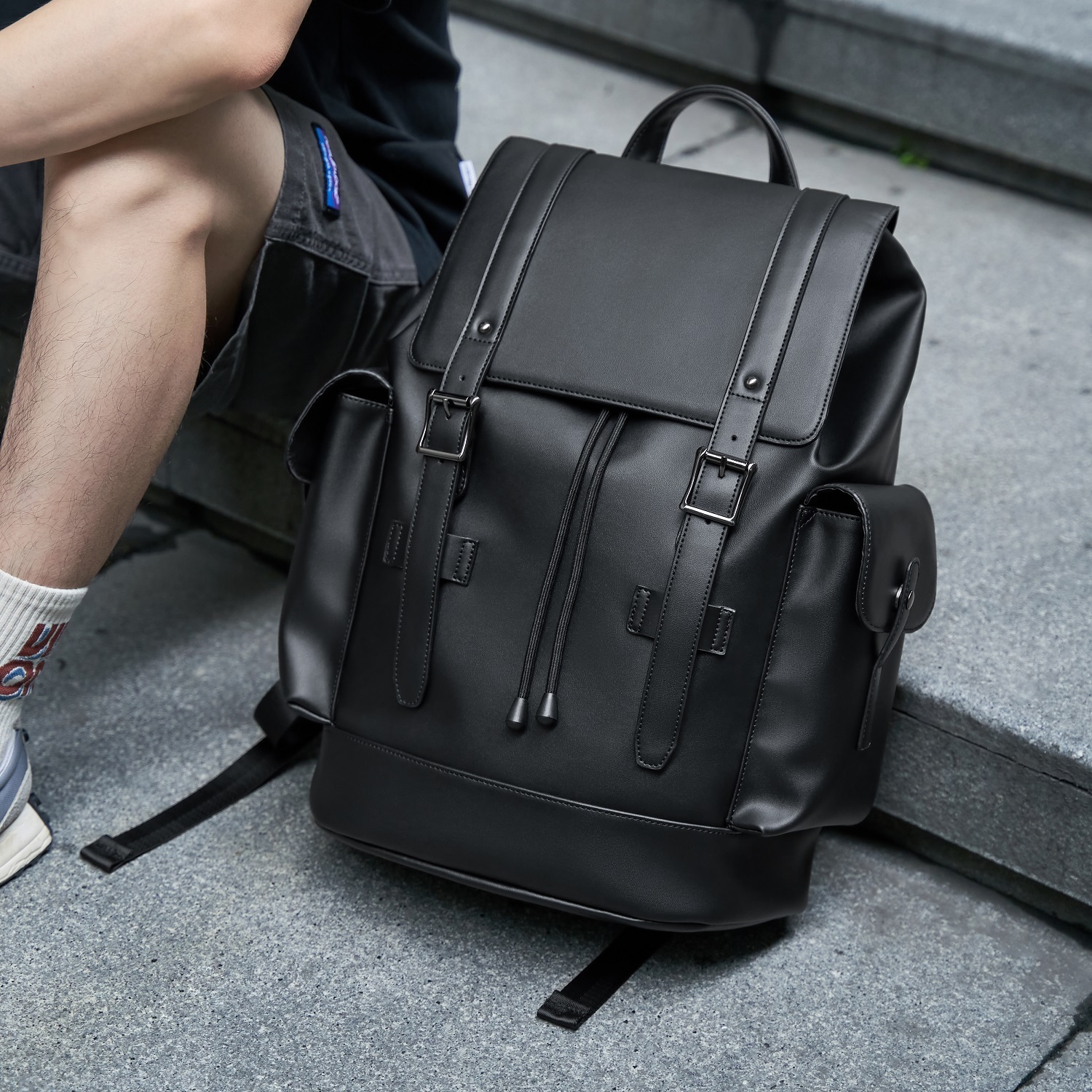 black leather backpack messenger bag | Leather Satchel | Leather Messenger Bag | Leather Briefcase | Leather Briefcase For Men Color:Granello Smoked Cocoa Margo Edit Men's Bags Arrives packaged in Olive Backpack in aniline calfskin
