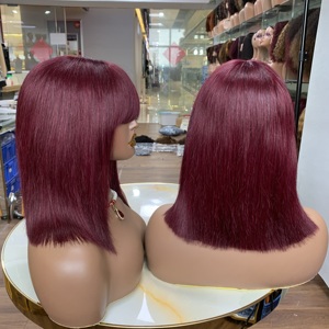 Peluca de Cabello Humano Natural de 10 Pulgadas 99j con Acabado Liso, Flequillo de Encaje 3*1, Fibras y un Cepillo para Peluca de Alta Calidad - Product Image 1