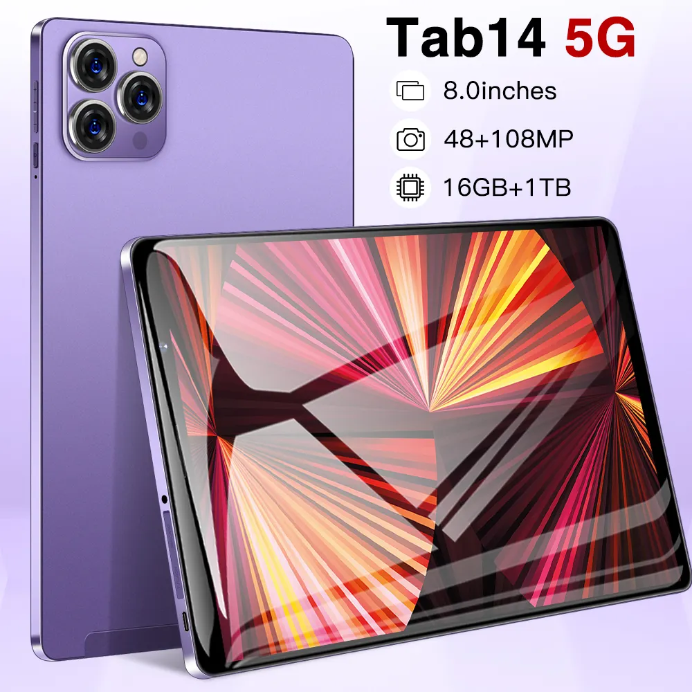 Orijinal 8 "Tab14 5G 16GB + 1TB PC Tablet 8 inç 8800mAh Android 12 taşınabilir Tablet