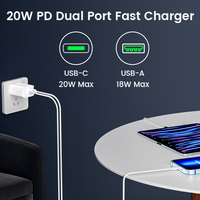 Ventes Flash : Kits Chargeurs Téléphone, Lot de 2 Prises R.U. avec Chargeur Mural USB Double Type A+C 20W Max. et Câble USB-C 1m pour Appareil Mobile Intelligent