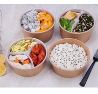 Bol rond à salade jetable avec couvercle, saladier en papier kraft et couvercle pour animal de compagnie, bol à salade de fruits en pla à emporter