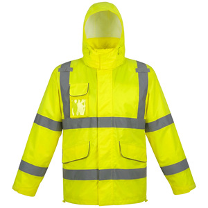 เสื้อกันฝนนิรภัยสีเหลืองเรืองแสง HV98 ผ้ากันน้ำแบบอ็อกซ์ฟอร์ด สะท้อนแสง มองเห็นได้ชัดเจนในเวลากลางคืน - Product Image 2