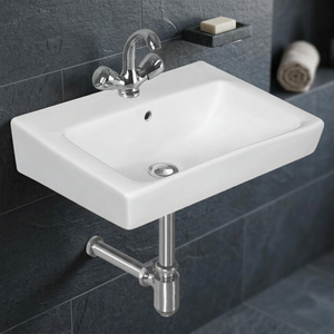 Lavabos de baño sencillos con lavabo de cerámica, soporte de suelo y toallero colgante para uso en gabinetes de baño. - Product Image 1
