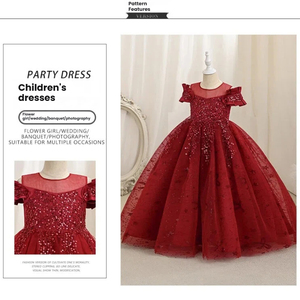 Robe de soirée bouffante à sequins bordeaux MS, Robe de princesse pour enfant d'honneur, Robe de spectacle d'anniversaire pour petites filles - Product Image 6
