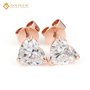 Boucles d'oreilles clous en or 14 carats avec diamants de laboratoire taille cœur, certifiés IGI, couleur D, pureté VVS, pour femme - Product Image 2