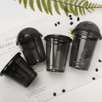 Gobelet à café noir en PET transparent en forme de U, jetable, écologique, biodégradable, pour boissons froides, avec couvercle en dôme/plat, 12oz/14oz/16oz