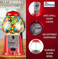 Distributeur de bonbons et de chewing-gums HuaYang 12 pouces en alliage d'aluminium rouge avec globe en verre, retour de monnaie, qualité alimentaire