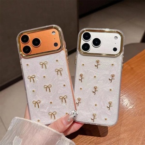 เคสโทรศัพท์ลายโบว์ไข่มุกสีทองน่ารัก สำหรับ iPhone Air 17 16 15 14 13 12 11 Pro Max Plus  แบบใสกันกระแทกเคลือบเงา - Product Image 1