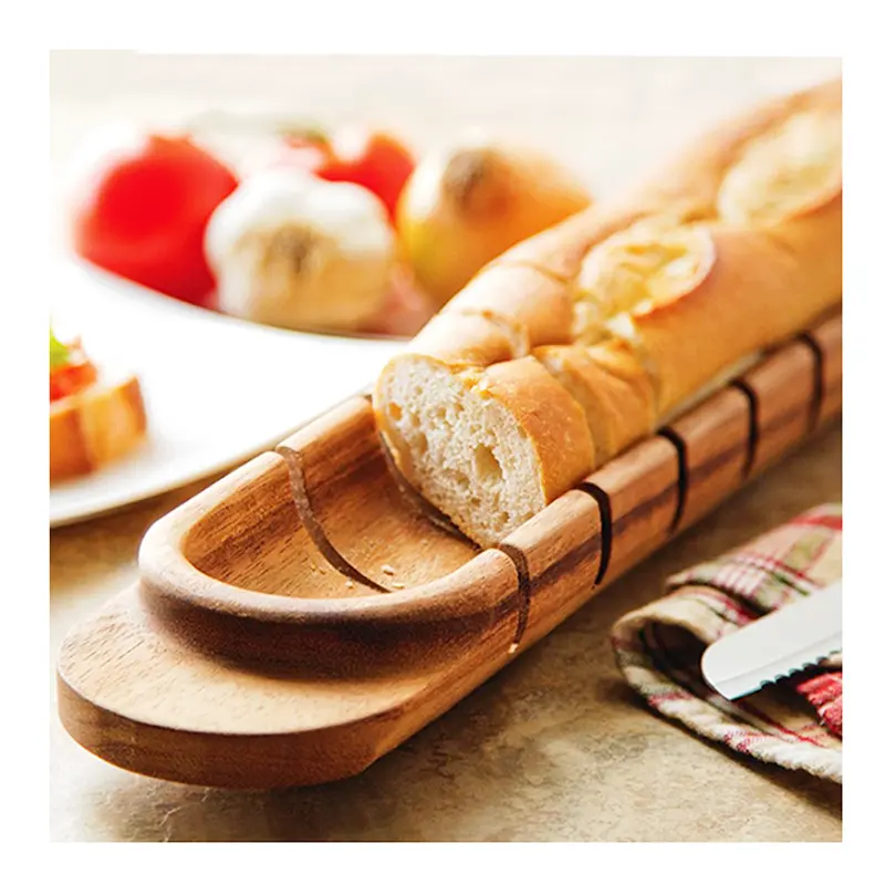 Akazien holz Französisch Brot Baguette Gehrung Schlitz Tablett Schneiden Schneiden Führungen Langes Brot Slicer Board