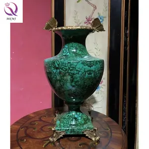 Most Popular New Design Luxury Antique Bronze Ceramic Home Decoration Brass Porcelain Green Vases