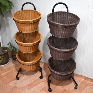 Scaffale Multilivello <span class=keywords><strong>in</strong></span> <span class=keywords><strong>Vimini</strong></span> per Cucina, Portaoggetti Rotante <span class=keywords><strong>in</strong></span> Plastica PP Effetto Rattan per Dispensa, Bagno, Camera da Letto - Product Image 3