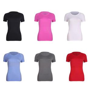 T-shirt de sport décontracté pour femmes grandes tailles, manches courtes, coupe ajustée, haut de yoga, logo sur le devant, Spandex/Nylon - Product Image 2