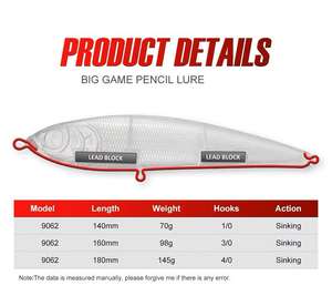 Hunthouse haute qualité 160mm <span class=keywords><strong>leurre</strong></span> d'eau salée bloc <span class=keywords><strong>de</strong></span> plomb leurres <span class=keywords><strong>de</strong></span> <span class=keywords><strong>pêche</strong></span> <span class=keywords><strong>japonais</strong></span> coulant crayon <span class=keywords><strong>leurre</strong></span> - Product Image 2
