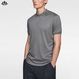 <span class=keywords><strong>Polo</strong></span> reciclado 100% Lyocell con logotipo personalizado en gris <span class=keywords><strong>Polo</strong></span> de manga corta de punto para hombre con cuello con cremallera <span class=keywords><strong>Polo</strong></span> en blanco transpirable - Product Image 1