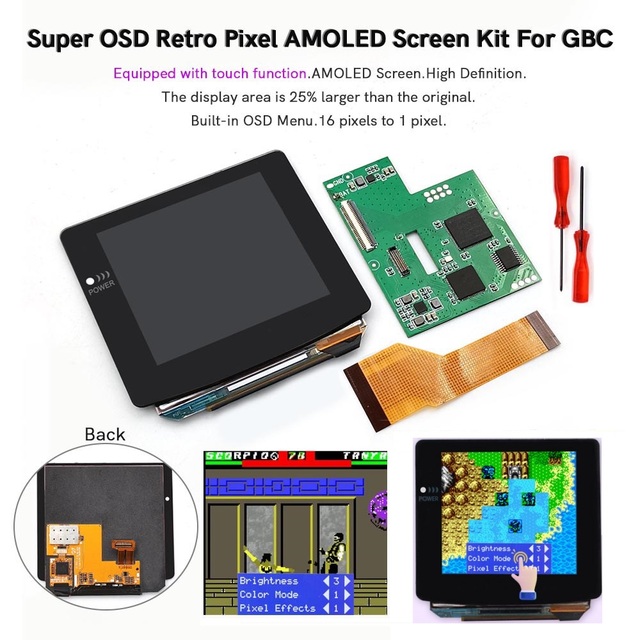 Hispeedido Touch Laminated OLED LCD Screen OSD Menu Retro Pixel AMOLED Screen Kit For Game Boy Color