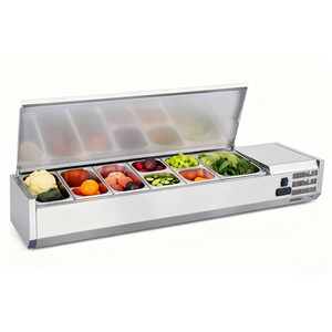 Cocina comercial personalizada, fruta, ensalada, preparación, mesa, escaparate, refrigerador, tapa de acero inoxidable, temperatura única, Digital - Product Image 1