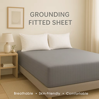 Drap-housse de mise à la terre gris en coton biologique premium avec 5 % de fibres d'argent conductrices, pour un meilleur sommeil et un soutien à la récupération