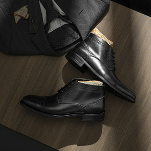 Botas de Cuero para Hombre, Formales de Negocios, de Piel Vacuna, Cortas, Antideslizantes, Transpirables, Calzado Casual Diario para Hombre - Product Image 5