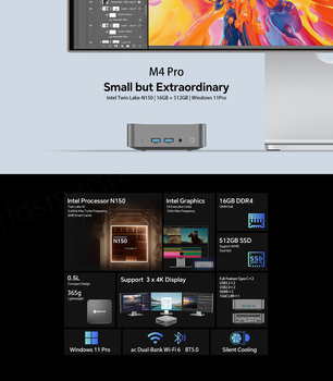 SOYO M4 Pro Mini PC 16+512GB SSD N150 Windows 11 Pro WiFi 6 for