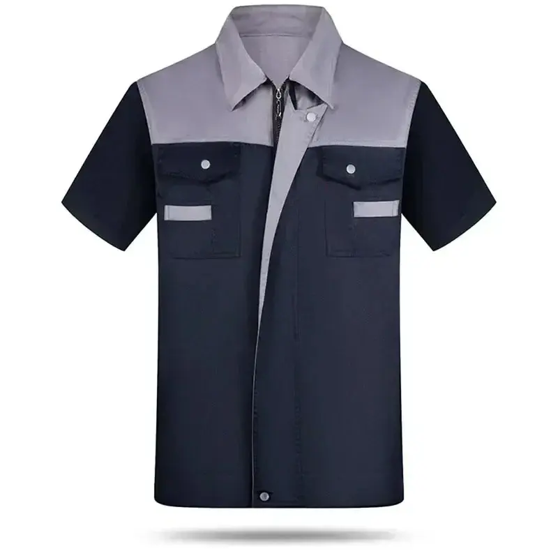 Camicia da officina da uomo giacca da lavoro con cerniera a manica corta uniforme da lavoro da lavoro da lavoro da uomo