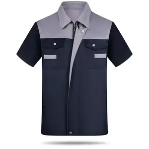 Camisa de oficina masculina uniforme de manga curta com zíper jaqueta de trabalho de fábrica mecânico reparação roupas de trabalho traje