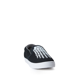 Lightweight Kids Slip On Sneakers Black Canvas Skeleton Pattern <b>White</b> Rubber Outsole Non Slip Daily Walking Footwear - Product Image 2
