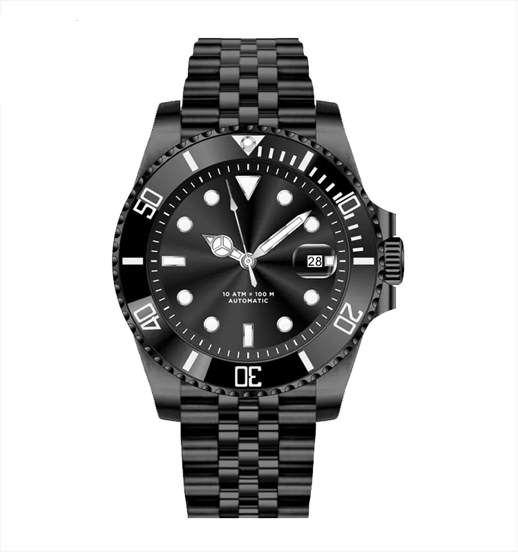 Custom logo low moq oem luxury pvd black 30atm nh35 mechanical automatic 316L stainless steel diving diver watch man for sale