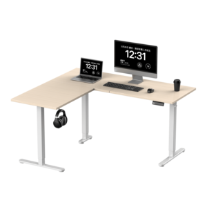 Customized Single Motor 3-Stage Electric Height Adjustable Modern Convertible <b>L</b>-<b>Shaped</b> Commercial Metal Standing <b>Desk</b> 80KG Load - Product Image 1