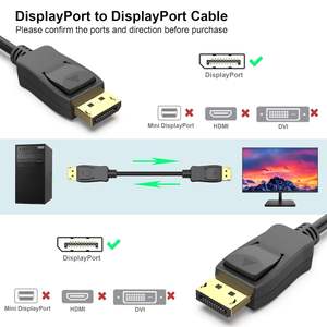 SYONG 8K <span class=keywords><strong>DisplayPort</strong></span> vers <span class=keywords><strong>DisplayPort</strong></span> Câble de 6 pieds DP vers DP Câble mâle vers mâle Cordon plaqué or 8K @ 60Hz 4K @ 144Hz 120Hz 2K @ 240Hz - Product Image 3