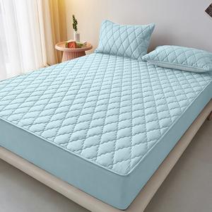 水洗棉防水床罩纯色床上用品绗缝合身平板蓝色床单家纺床单套装 - Product Image 3