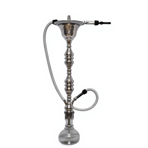 Authentique chicha égyptienne Khalil Mamoon finition argentée avec noyau en laiton massif, tuyau assorti et plateau large - Product Image 1