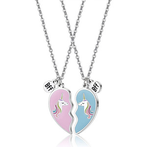 2 pz/<span class=keywords><strong>set</strong></span> carino migliore amico BFF coppia collana unicorno cuore ciondolo collane per donne ragazze cavallo gioielli regali per bambini - Product Image 1