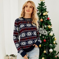 Pull en tricot de Noël pour femmes, manches longues, motif flocon de neige, pull en tricot pour fête de Noël