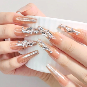 <span class=keywords><strong>Faux</strong></span> <span class=keywords><strong>ongles</strong></span> longs cercueil de haute qualité faits à la main strass paillettes avec colle conception personnalisée 3d gemme bâton sur les <span class=keywords><strong>ongles</strong></span> - Product Image 3