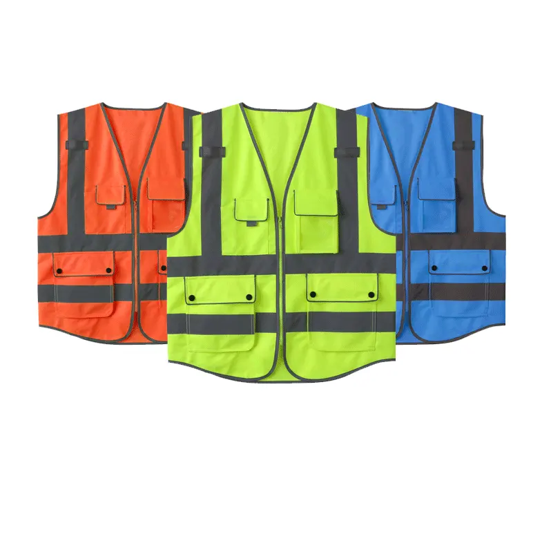 custom hi vis dri fit class 2 en471 flashing fluorescent red green running reflective safety guard vest shirt with 4 pockets