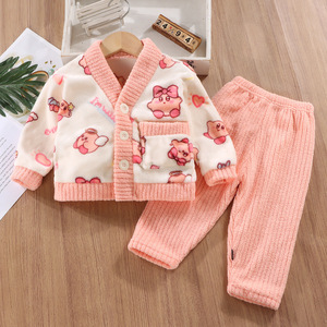 <span class=keywords><strong>Pigiama</strong></span> in pile per ragazze, a maniche lunghe, in flanella, con bottoni, morbido e soffice, set da 2 pezzi per bambini. - Product Image 6