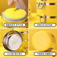 Boîte à lunch circulaire multicouche à deux/trois niveaux en acier inoxydable 304 pour l'extérieur Compartiments Bento Bowls Student Lunch Box PP Lid