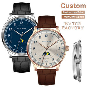 Reloj de Pulsera de Cuarzo de Lujo con Fase Lunar Clásica Personalizada para Hombre, con Correa de Cuero Genuino y Cristal de <span class=keywords><strong>Zafiro</strong></span> - Product Image 2