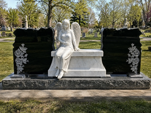 Monument funéraire moderne en granit chinois blanc Union STONE avec ailes et double cœur, pierre tombale en forme de cœur, ange, pour cimetière - Product Image 1