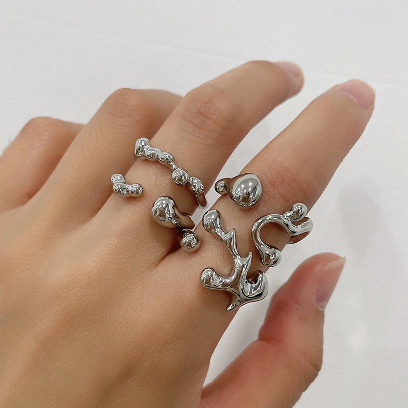 Нерегулярное кольцо Anillo в стиле панк, женское кольцо с серебряным покрытием, расплавленное кольцо с открытой жидкостью и металлическим сплавом, нерегулярное кольцо из расплавленного расплава
