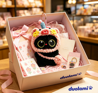 Porte-clés en peluche chat noir mignon de haute qualité avec sweat à capuche rose pour enfants, jouet en peluche doux, personnage de dessin animé, poupée en peluche