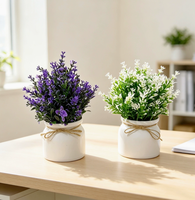 Nouvelles décorations de bureau en bonsaï vert, fleurs artificielles écologiques pour mariage, ornements en pot en corde plastique lavande à 31 mailles