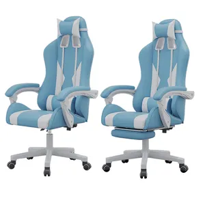 Cheapest custom pu leather office home computer pc white gaming chair with footrests and massage