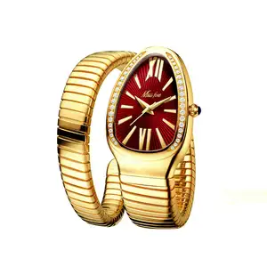 Relojes MISSFOX para mujer, reloj de pulsera de lujo con forma de serpiente para acero, reloj de cuarzo dorado único para mujer, reloj femenino