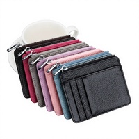 Dompet Kartu Kulit Pebble Grain dengan Kantong Koin Ber-resleting, Tempat Kartu Kredit Minimalis, Dompet Saku Depan Tipis, Grosir