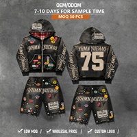 Ensemble de sweats à capuche et shorts en jean pour hommes, avec logo personnalisé, brodés, délavés à l'acide, ornés de strass, par des fabricants de vêtements de marque